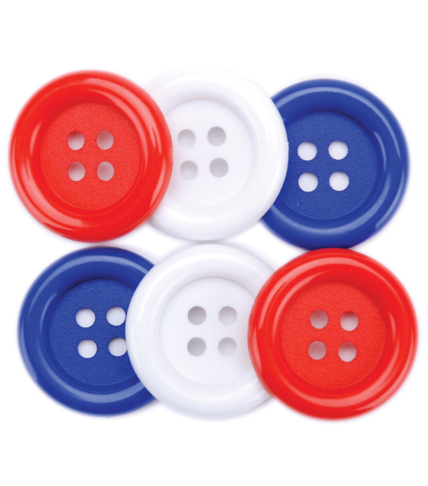 Favorite Findings 1 1/4" Round 4 Hole Buttons 6ct, Red White & Blue, swatch