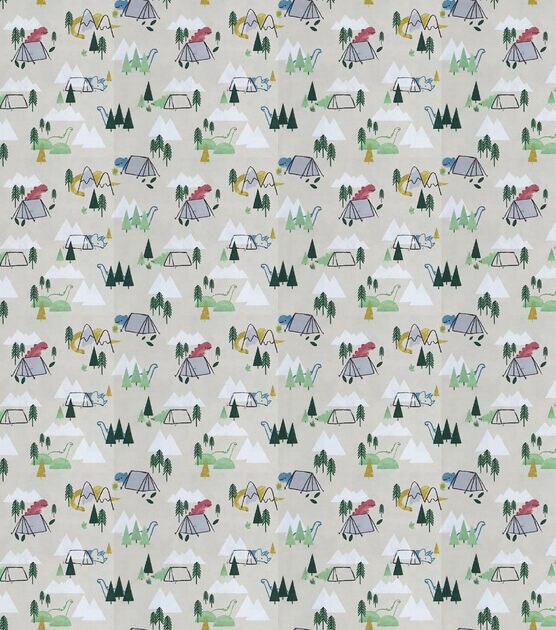 Watercolor Camping Dinos Super Snuggle Flannel Fabric, , hi-res, image 2
