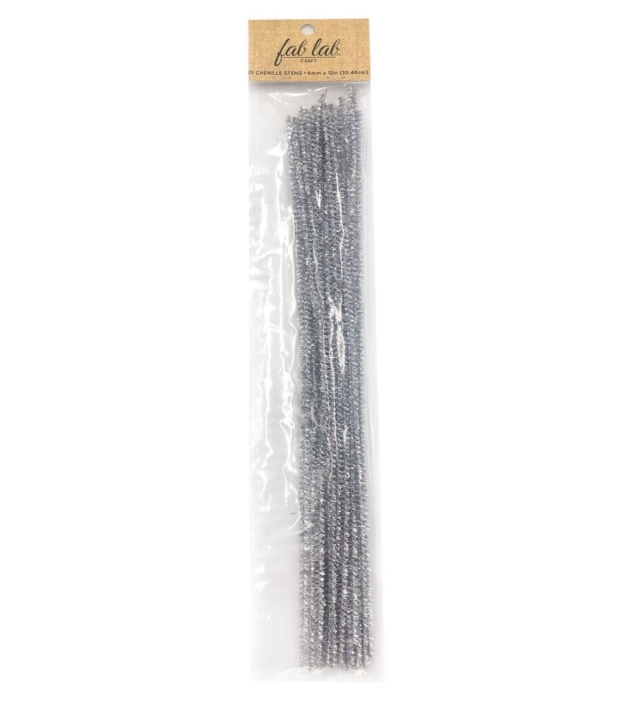 Chenille Pipe Cleaners Glitter Silver: 30cm x 6mm - Fabric Direct Online