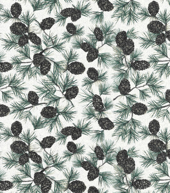Pine & Pinecones Christmas Glitter Cotton Fabric, , hi-res, image 2