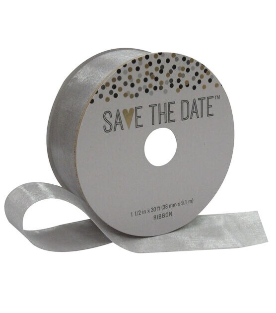 Save the Date 1.5'' X 30' Ribbon Gray Sheer
