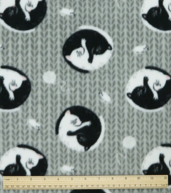 Yin Yang Cats on Gray Anti Pill Fleece Fabric, , hi-res, image 3