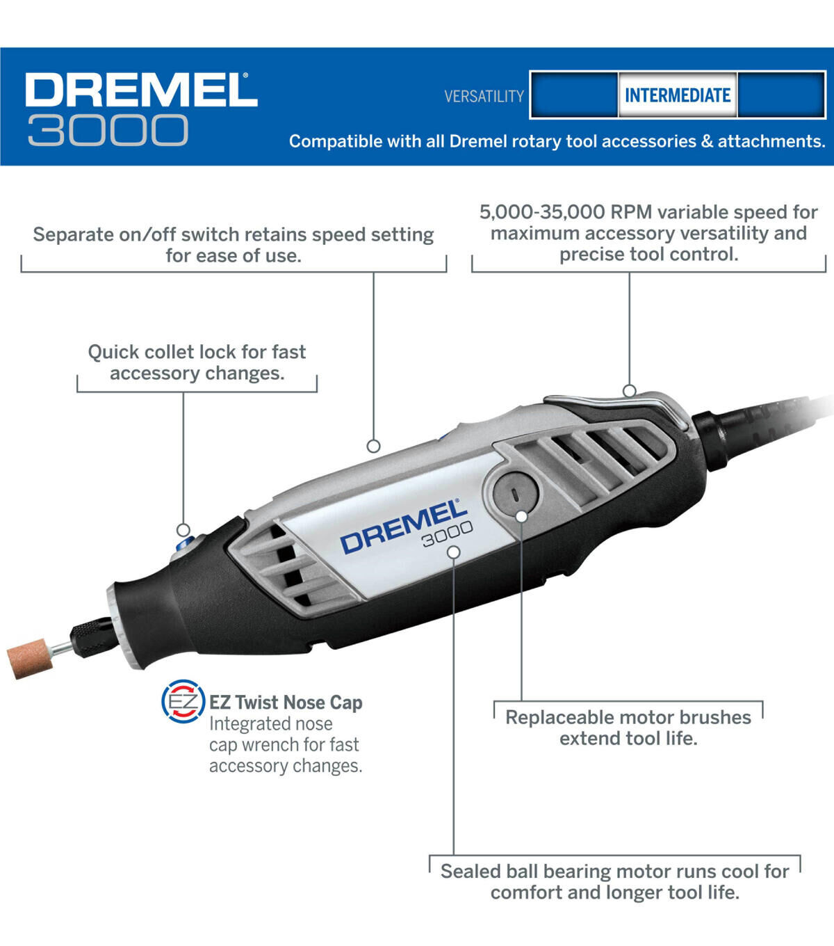 Dremel 3000 1/25h 120V Variable Speed Rotary Tool Corded