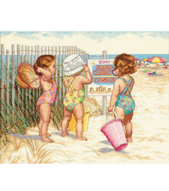 Dimensions 14" x 11" Beach Babies Counted Cross Stitch Kit