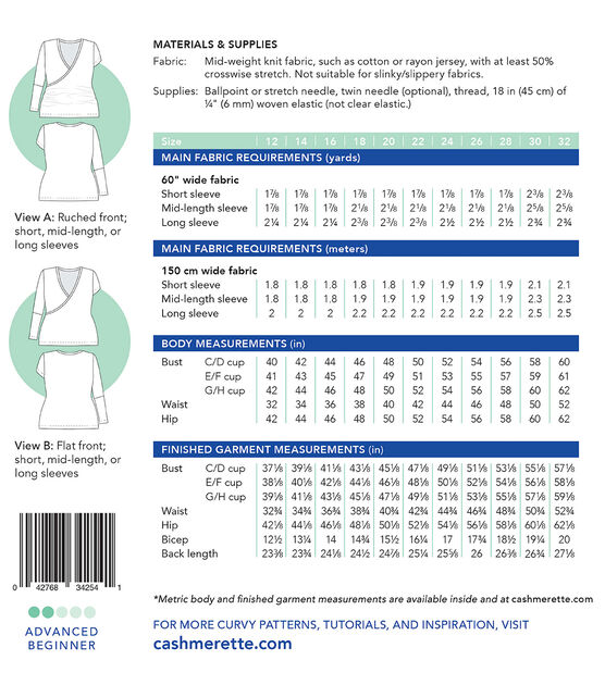 Cashmerette Size 12 to 32 Women's Dartmouth Top Sewing Pattern, , hi-res, image 2
