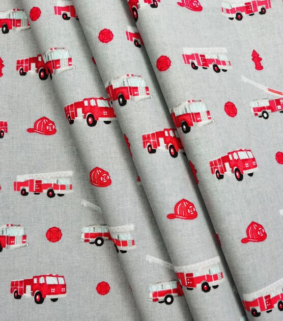 Fire Trucks Linear Nursery Cotton Fabric, , hi-res, image 2