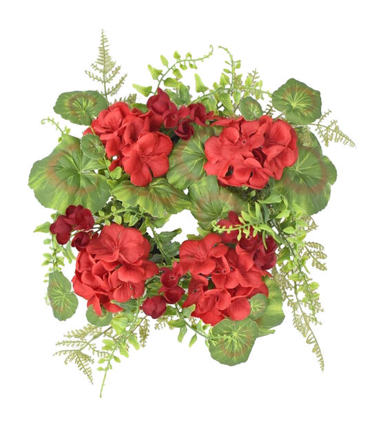 10" Spring Red Geranium & Fern Mini Wreath by Bloom Room