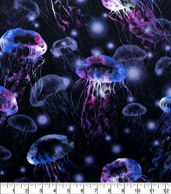 Jellyfish On Navy Novelty Cotton Fabric, , hi-res, image 2