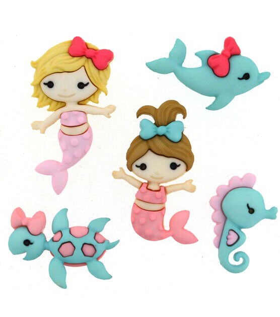 Dress It Up 5ct Little Girl Mermaid Kisses Shank Buttons