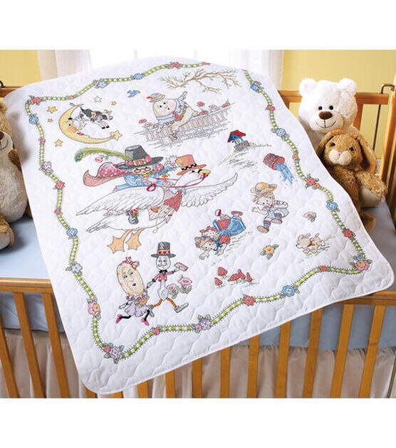 Bucilla 34" x 43" Mother Goose Crib Cover Stamped Cross Stitch Kit