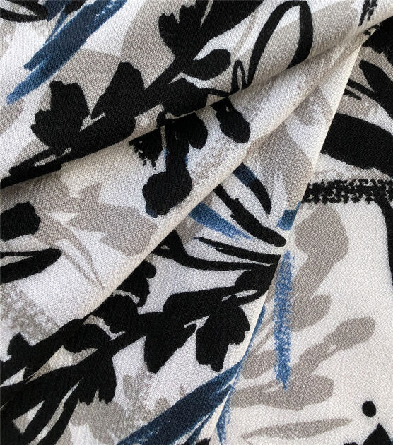 White Black Brushstroke Floral Crinkle Rayon Fabric, , hi-res, image 4