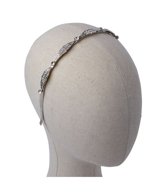 Clear & Silver Metal Round & Leaf Crystal Headband by hildie & jo, , hi-res, image 4