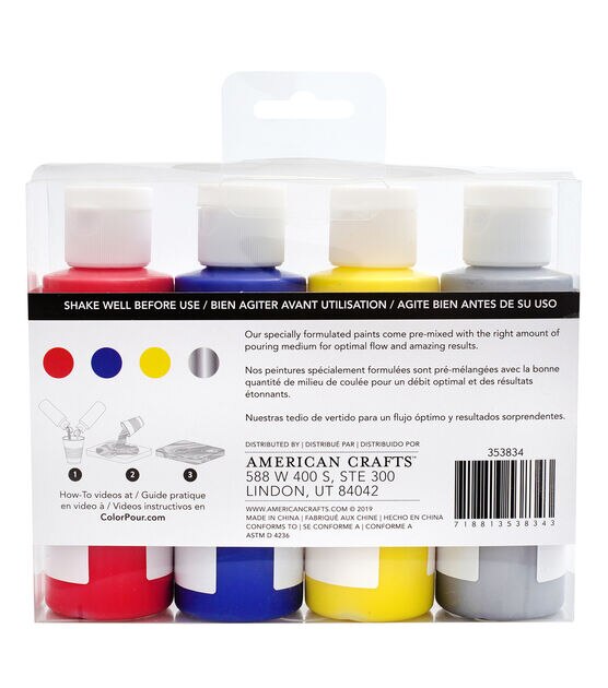 American Crafts Color Pour Pre Mixed Paint Kit Metallic Primary, , hi-res, image 3