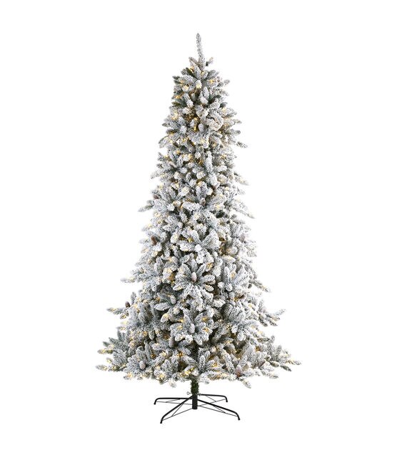 Nearly Natural 9' Clear Pre Lit Flocked Livingston Fir Christmas Tree