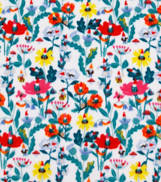 Gnomes & Floral Anti Pill Fleece Fabric