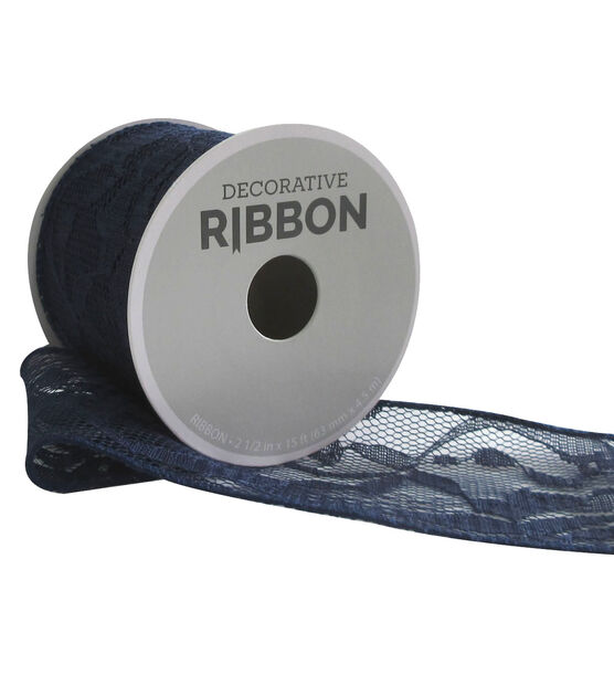 Decorative Ribbon 2.5''x15' Lace Ribbon Navy