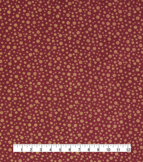 Gold Dots on Burgundy Quilt Metallic Cotton Fabric by Keepsake Calico