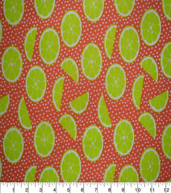 Green Limes on Pink Quilt Cotton Fabric by Quilter's Showcase