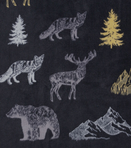 Forest Animals on Black Anti Pill Fleece Fabric