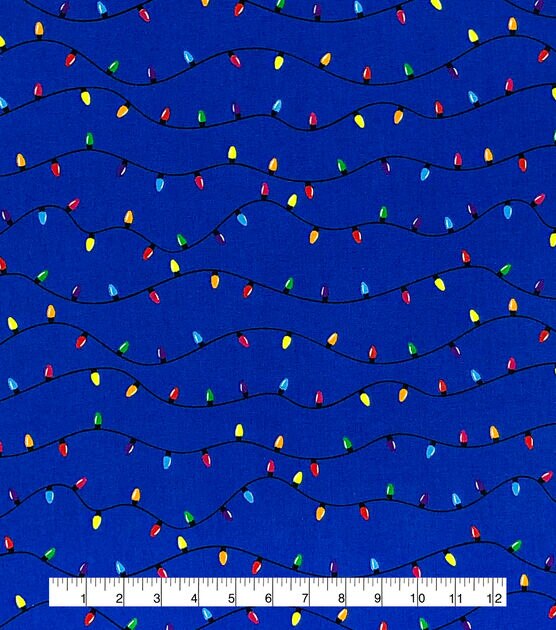 Multicolor Lights on Blue Christmas Cotton Fabric, , hi-res, image 2