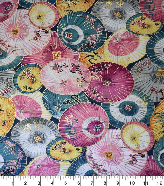 Premium Prints Cotton Fabric Jewel Tone Umbrellas, , hi-res, image 2