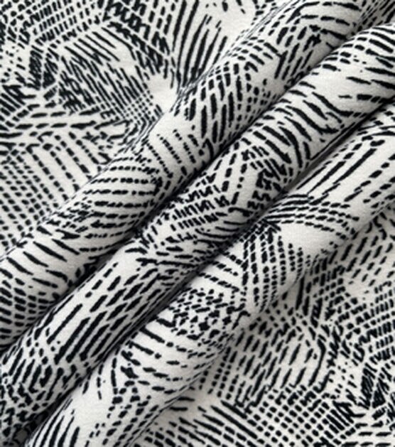 White & Black Ink Drawn Lines Jersey Knit Fabric, , hi-res, image 3