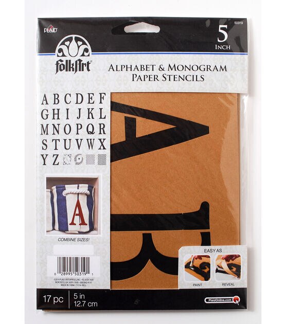 FolkArt 17 pk 5'' Alphabet & Monogram Paper Stencils Serif Font