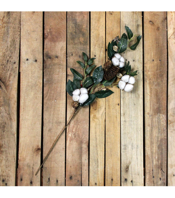 Northlight 27.5" White Cotton Flowers and Foliage Artificial Twig Pick, , hi-res, image 3