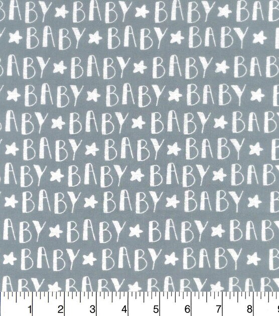 Grey Baby Words Nursery Flannel Fabric