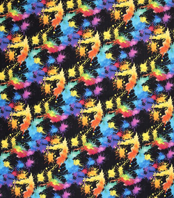 Bright Paint Splatter on Black Quilt Cotton Fabric by Keepsake Calico