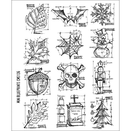 Stampers Anonymous Large Cling Rubber Stamp Set Mini Blueprint