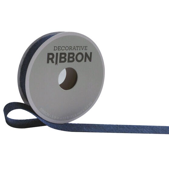 Decorative Ribbon 5/8''x12' Narrow Burlap Ribbon Navy, , hi-res, image 1