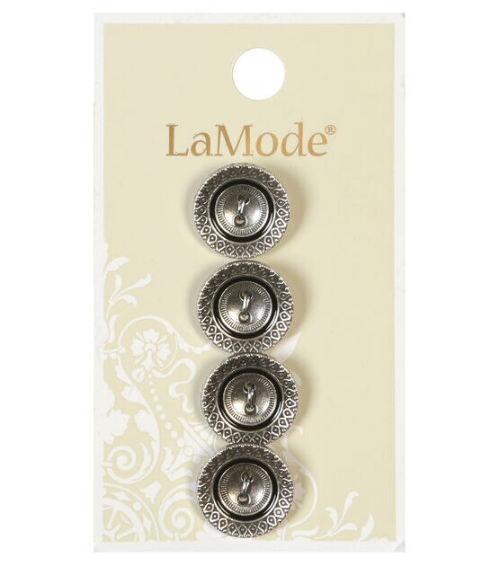 La Mode 5/8" Antique Silver Metal Cupped 2 Hole Buttons 4pk