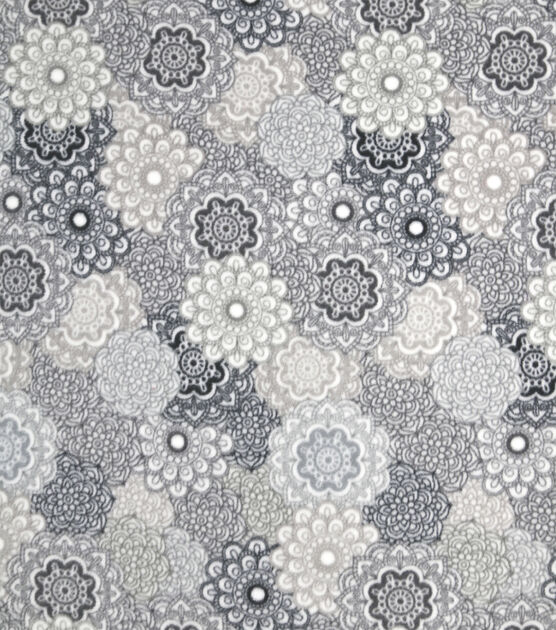 Gray & White Packed Medallions Anti Pill Fleece Fabric, , hi-res, image 2