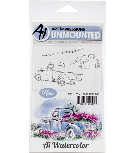 Art Impressions 3 pk Cling Rubber Stamps Watercolor Truck Mini Set