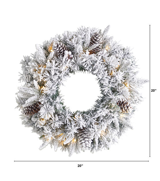 Nearly Natural Flocked Christmas Wreath 20", , hi-res, image 2