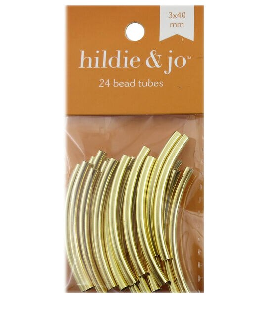 3mm x 40mm Gold Curved Metal Bead Tubes 24pk by hildie & jo