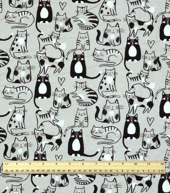 Sketched Kitty on Gray Super Snuggle Flannel Fabric, , hi-res, image 3