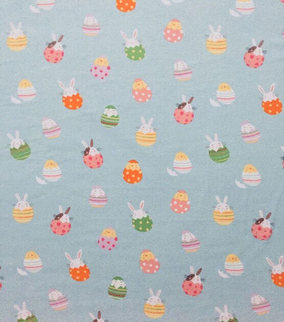 Easter Blue Egg & Bunnies Cotton Interlock Knit Fabric by POP!, , hi-res, image 1