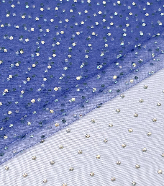 Tulle With Iridescent Dew Drops on Blue Fabric, , hi-res, image 4