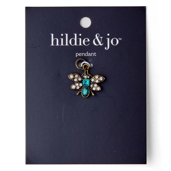 1" Antique Gold Bug Pendant With Clear & Green Crystals by hildie & jo