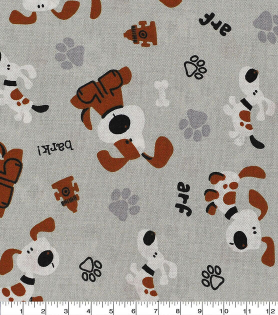Novelty Cotton Fabric Dog Bark on Gray | JOANN