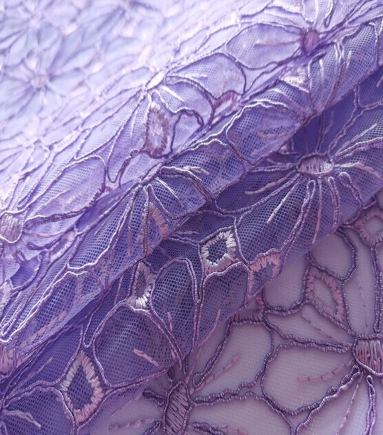 Purple Corded Flowers Mesh Fabric by Sew Sweet, , hi-res, image 2