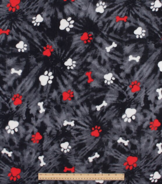 Paws on Black Tie Dye Anti Pill Fleece Fabric, , hi-res, image 2