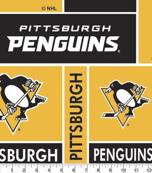 Cotton Fabric - Sports Fabric - NHL Hockey Pittsburgh Penguins Logos Names  Gold Black Cotton Fabric - 4my3boyz Fabric