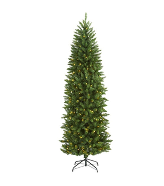 Nearly Natural 7' Clear Pre Lit Green Slim Mountain Pine Christmas Tree