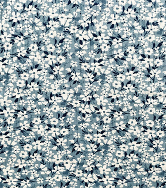 Blue & White Floral Drop Needle Interlock Fabric