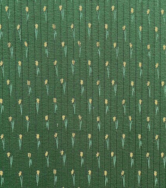 Green Narrow Yellow Floral Drop Needle Fabric, , hi-res, image 1