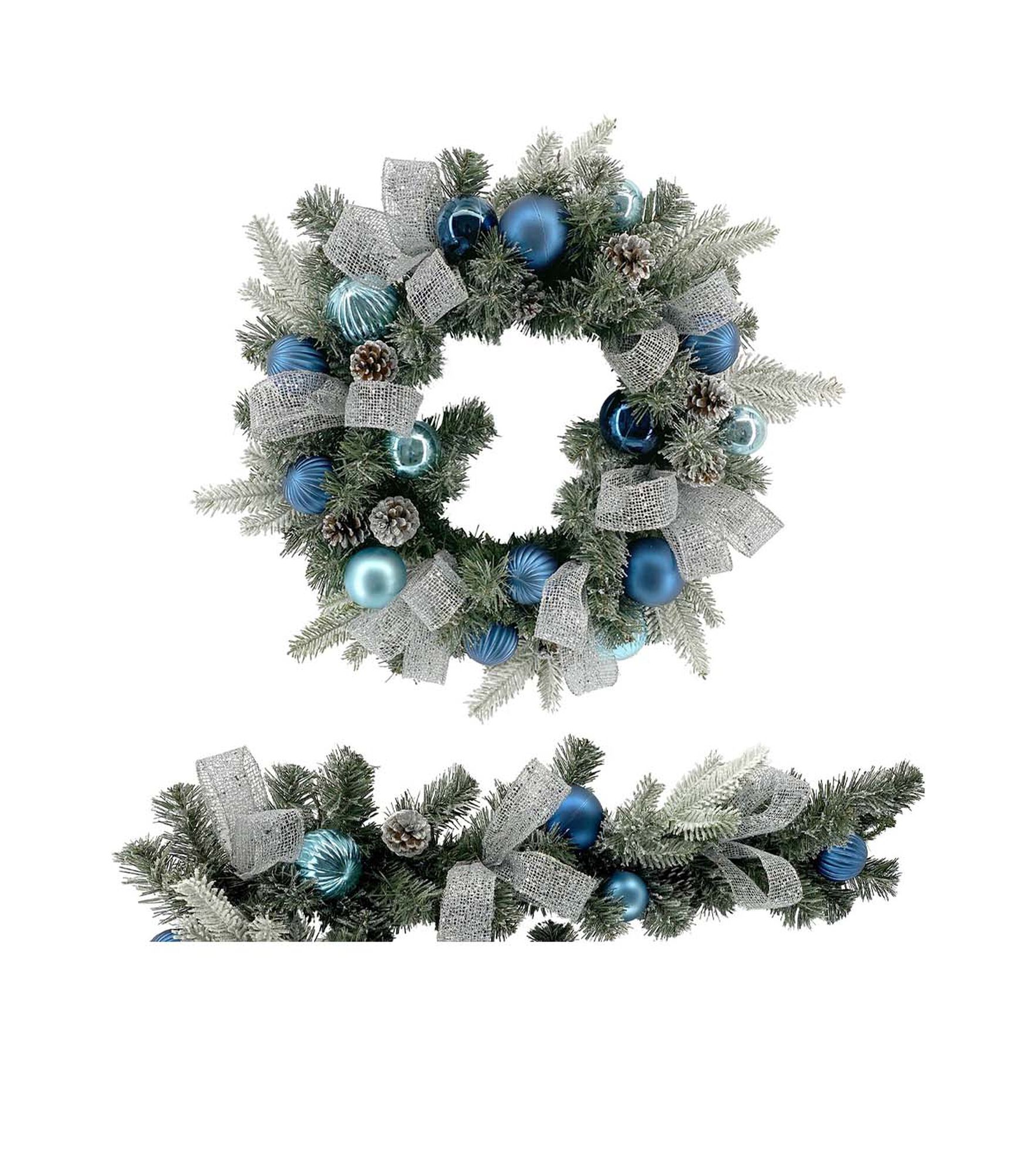 Coordinating Holiday Blue Bauble & Balsam Wreath & Garland