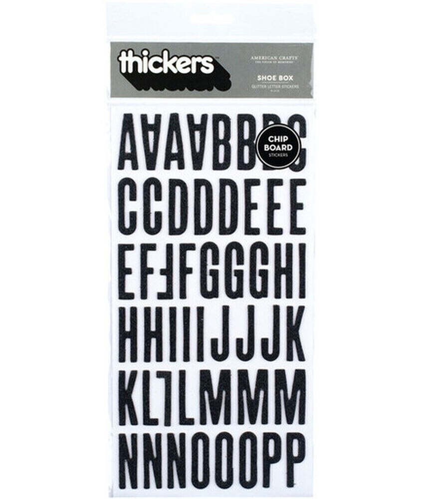 American Crafts Thickers Chipboard Glitter Alphabet Stickers, Black, swatch